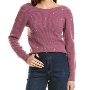 100% Cashmere Elie Tahari Dusty‎ Rose Embellished Sweater